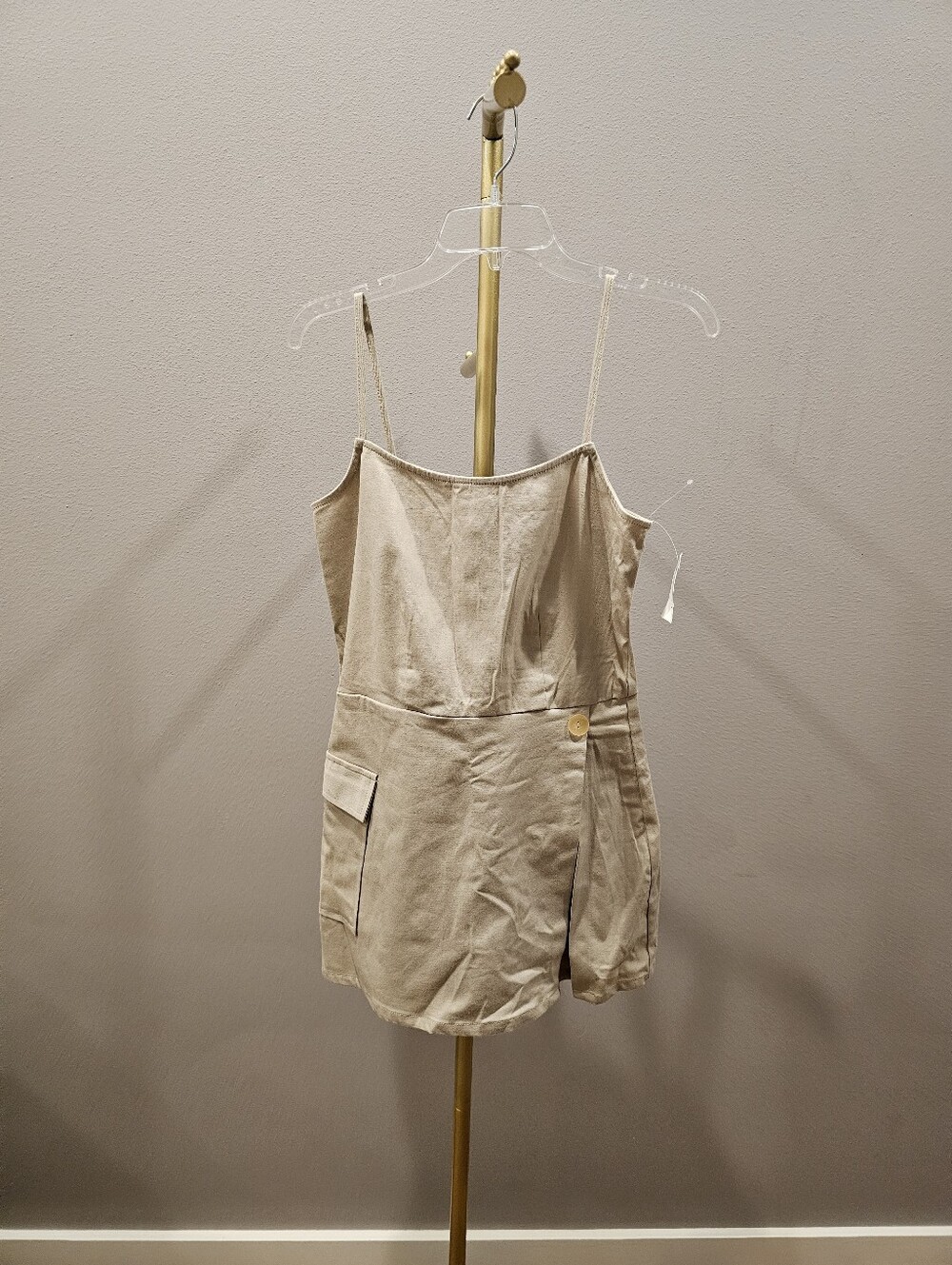 NWT Vintage Beige Linen-Blend Spaghetti Strap Romper Skort